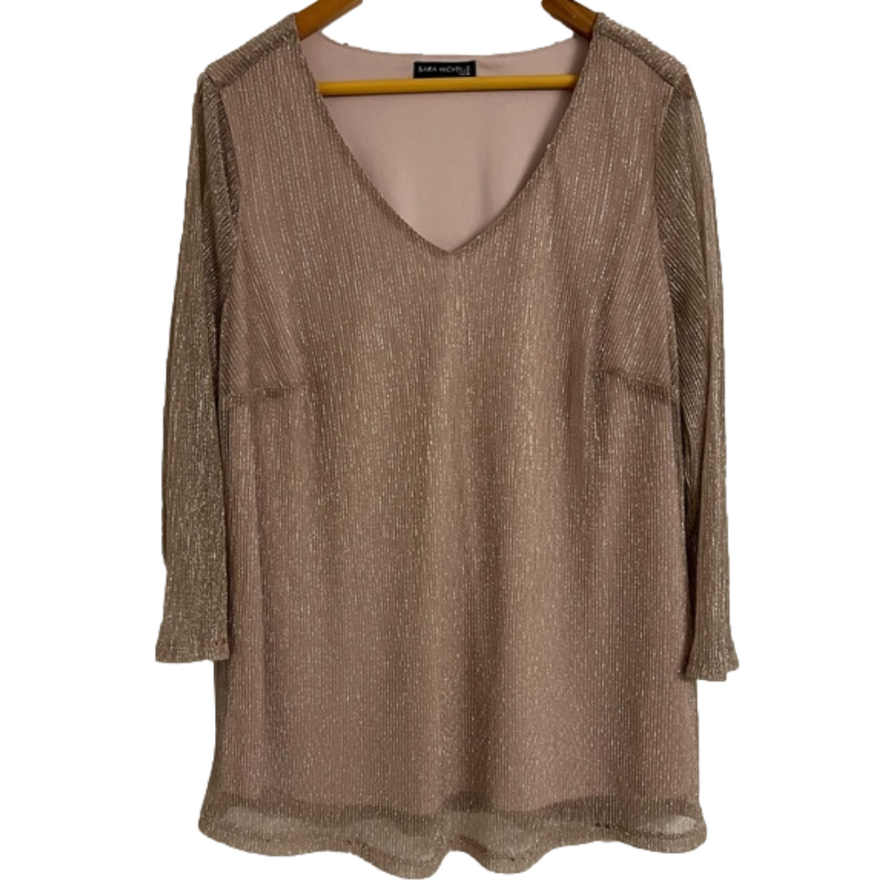 Sara Michelle Woman Plus Size Metallic Pink Blouse with 3/4 Sleeves Size 1X